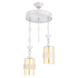METAL and GLASS WHITE PATINE AND ANTIQUE COLOR COATED CHANDELIER 32 CM DIAMETER LOAD: 60 CM